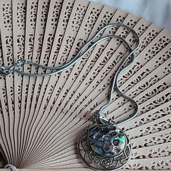 Vintage Silver and Iridescent Abalone Necklace - Picture 3 of 9